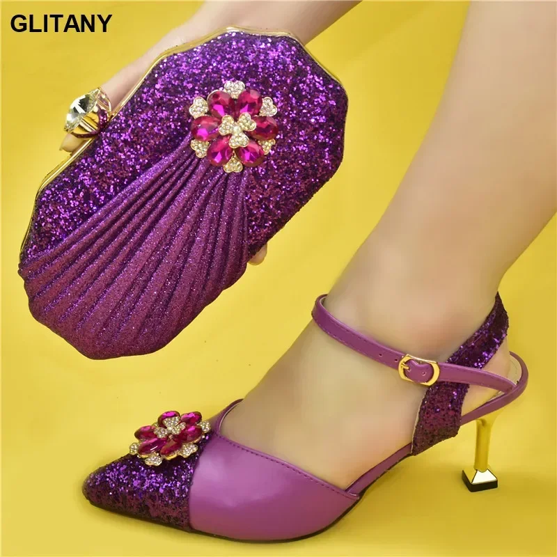 

High Quality African Shoes and Bag Set Decorated with Rhinestone 2024 Special Arrivals Wedding Nigeriain Shoes with Bag Set