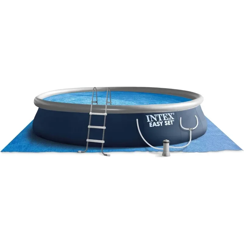 Intex Rodada Piscina Inflável Set, Conjunto Fácil, Exterior, Acima do Solo, 1000 Bomba de Filtro GPH, Escada, 15 "x 42"