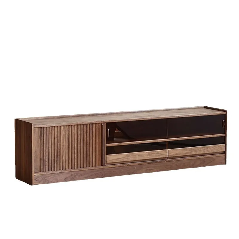 

North American black walnut all solid wood floor TV cabinet living room Nordic retro floor cabinet