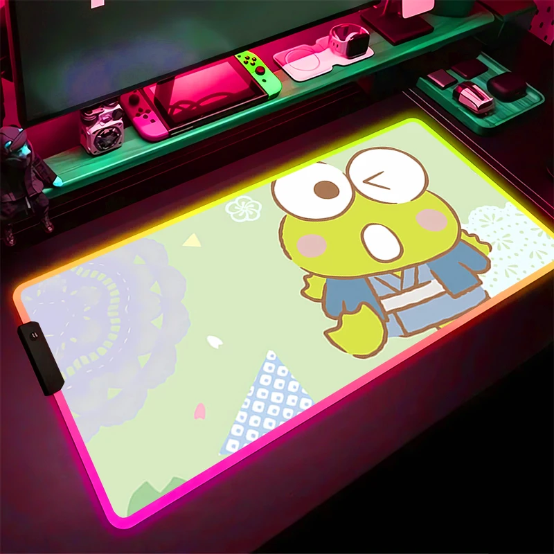 RGB LED Mouse Pad Gaming Mat Aksesoris PC Mousepad Desk Mat Non Slip K-kero K-kero K-keroppi Extended Pad Rubber Keyboard Pad
