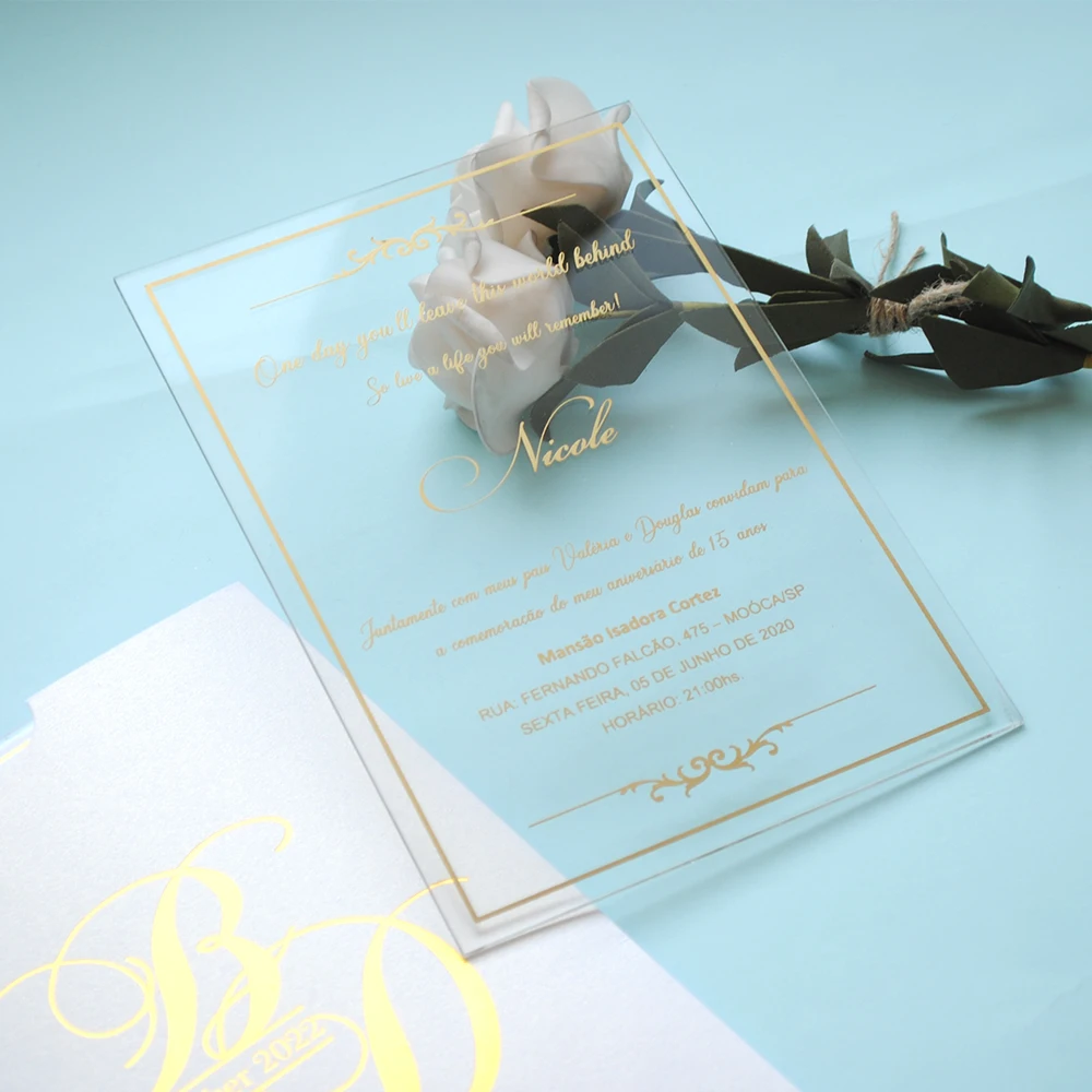 

Clear Acrylic Card with Pocket Envelop, Custom Print Wedding Invitation, Logo on the Envelop Need Extra Cost, 30 Pcs