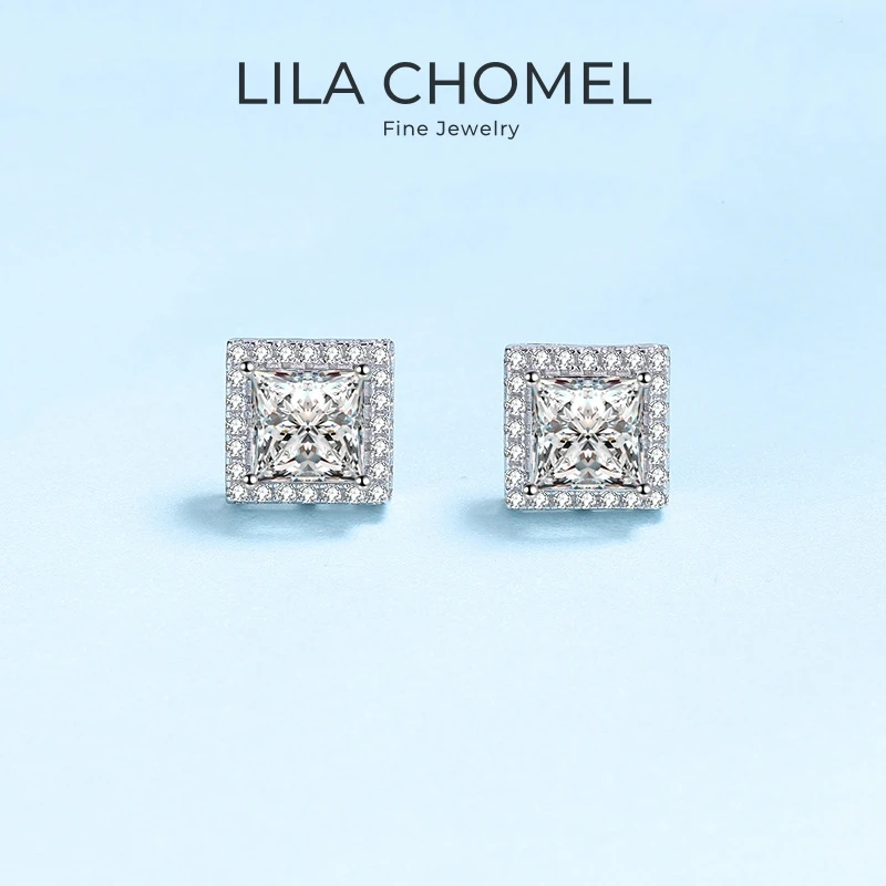 

Wife Valentine's Day 18K White Gold Girl Birthday Gift 0.5/1/2CT Moissanite Diamond Women PT950 Platinum Wedding Square Earrings