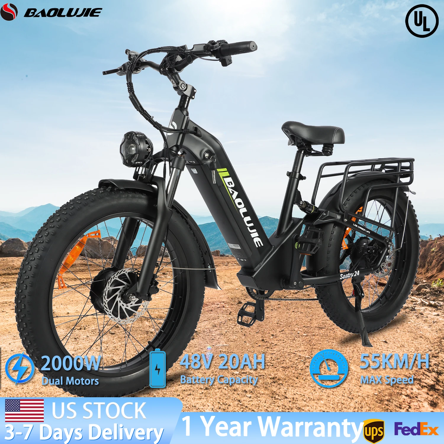 

BAOLUJIE 2402 Electric Bike Adults 2000W E-Bike Daul Motors Electric bicycle 35 MPH 48V20AH Ebike for Commuting【1 Year Warranty】