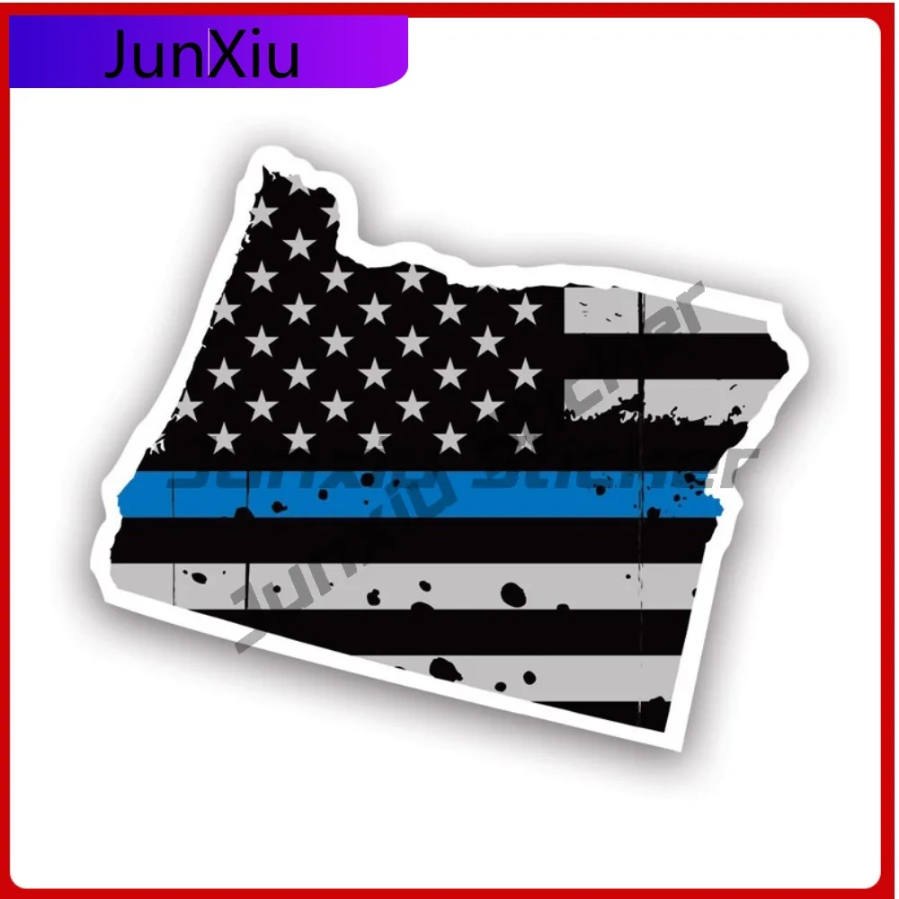 

Epic Distressed Thin Blue Line Oregon State Shaped Subdued Us Flag Sticker Decal American Made Uv Protected Police Law