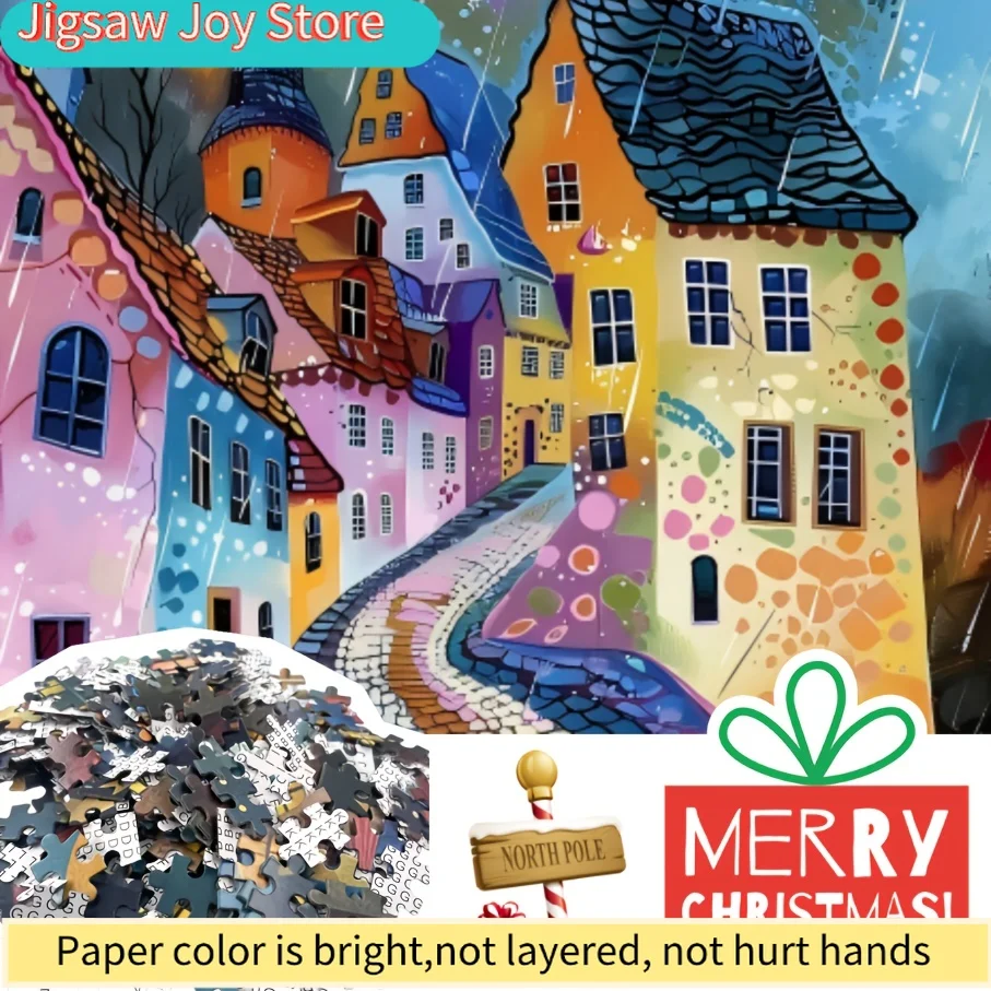 

Пазл «Красочная гравийная дорога. Осенняя серия» — Яркая сцена из жизни города с голубым небом, бумажный материал, идеально подходит для Хэллоуина, Тха