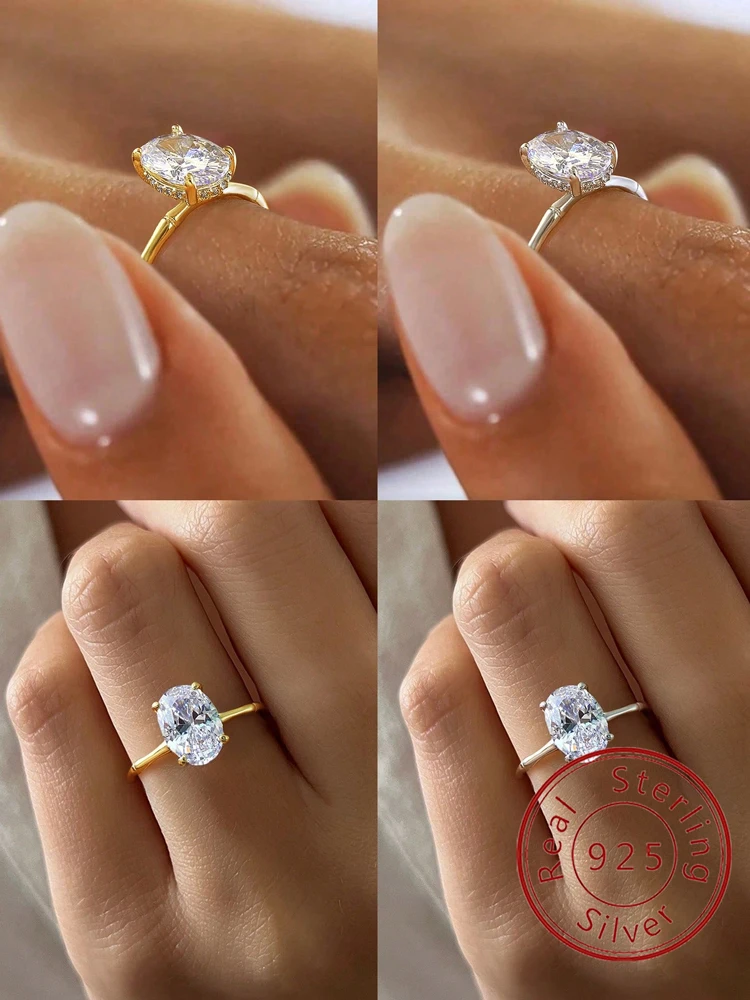 

925 Sterling Silver Zircon Golden Bamboo Oval Fashionable Ring For Women Engagement Wedding Luxury High Quality Fine Jewelry