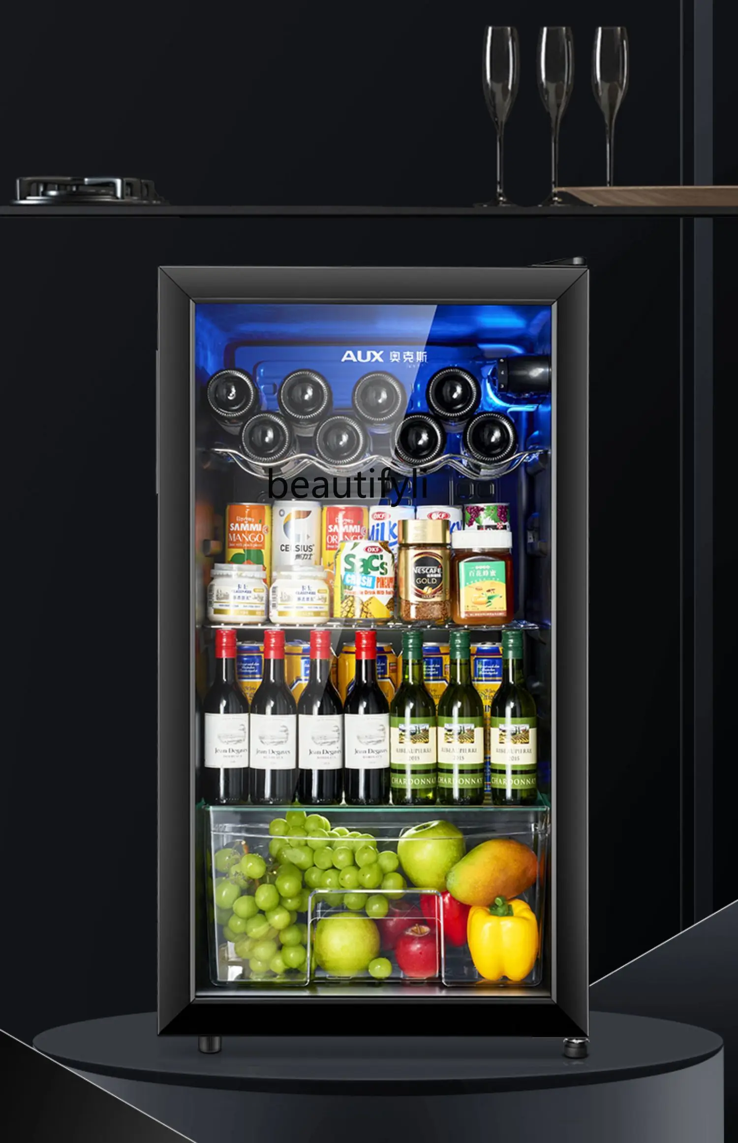 90 Liters Ice Bar Single Door Refrigerator Mini Small Household Constant Temperature Frozen to Keep Fresh Wine Cabinet