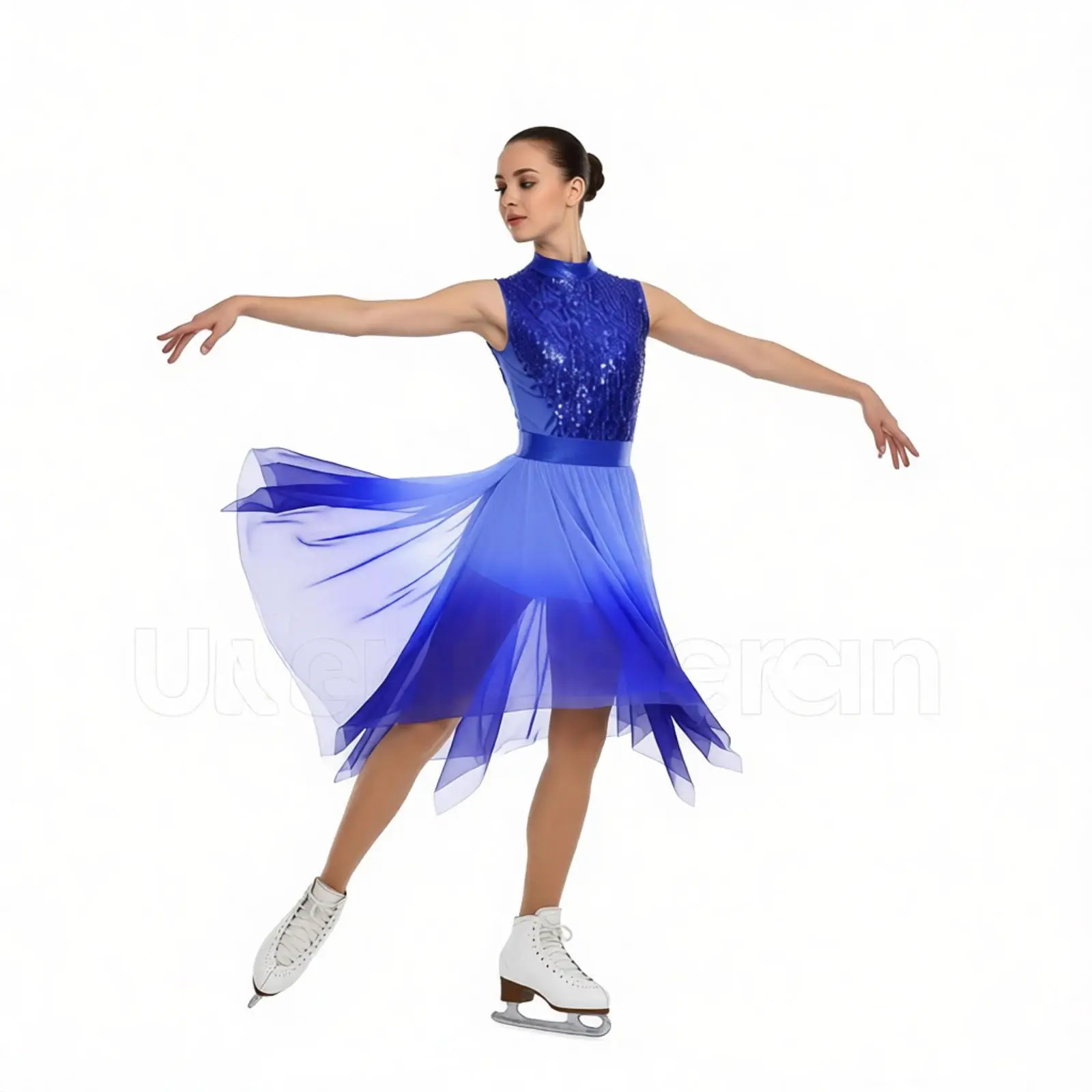 Womens Liturgical Praise Lyrical Dance Sets Church Choir Ballroom Waltz Performance Gradient Sleeveless Bodice Tunic Dress