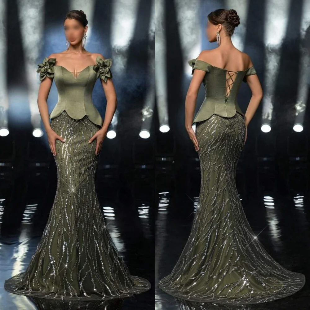 

Customized Luxury Evening Dress Bespoke Occasion Sequined Flowers Charming Mermaid Long Dresses Sparkle Party Gown