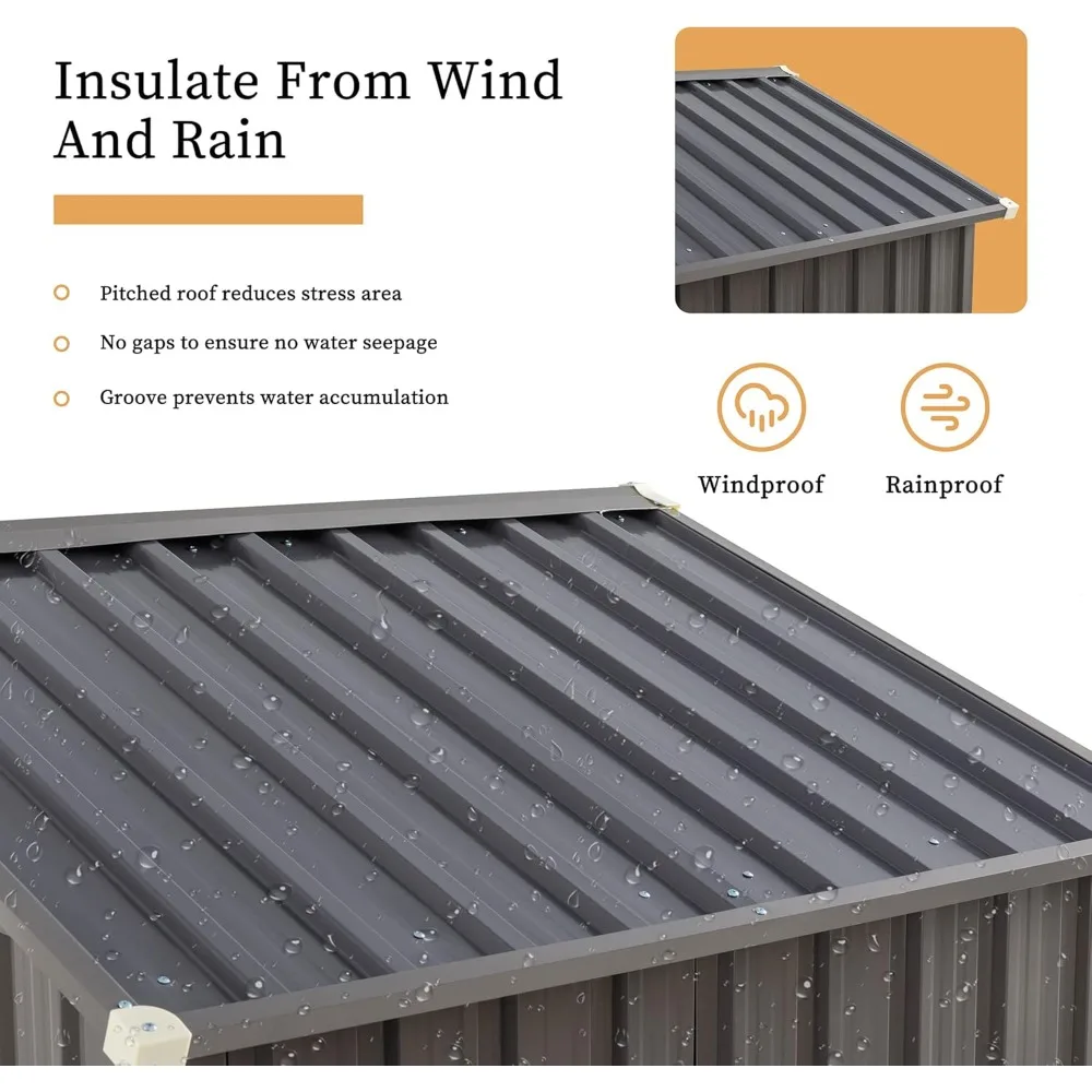 سقيفة تخزين معدنية خارجية مقاس 5 × 3 × 6 أقدام مع نافذة وباب قابل للقفل، سقيفة أدوات حديقة مقاومة للماء للفناء الخلفي #5