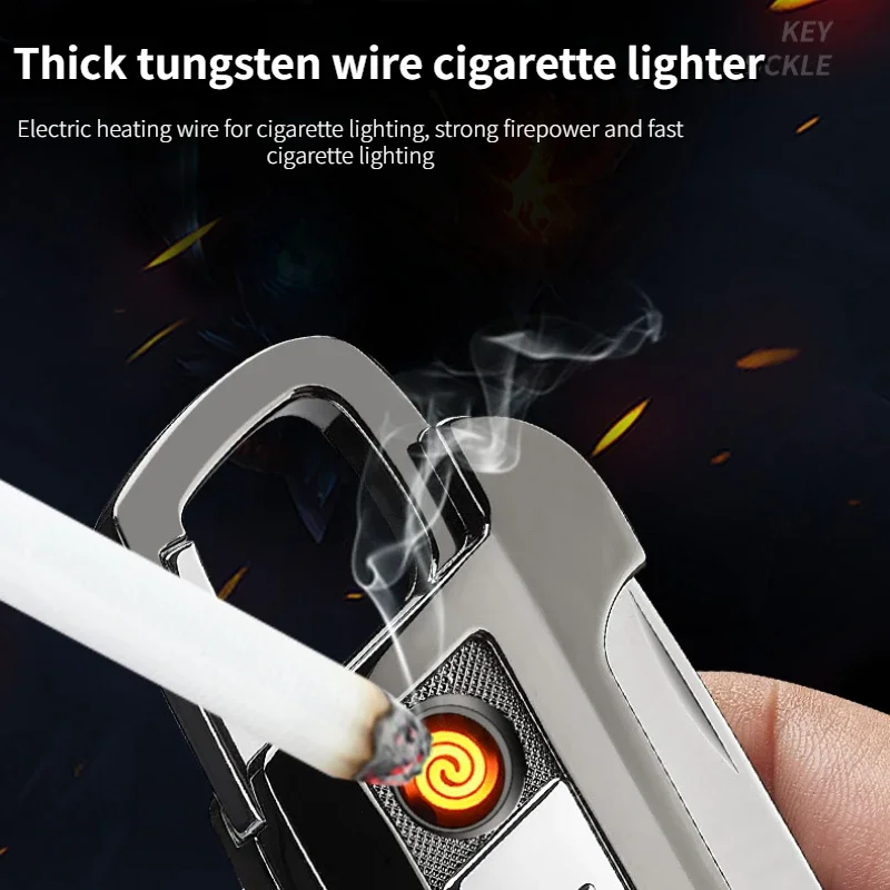 2024 Hot-selling Men\'s Portable Metal Multi-functional Keychain Personalized Creative Cigarette Lighter USB Rechargeable Lighter