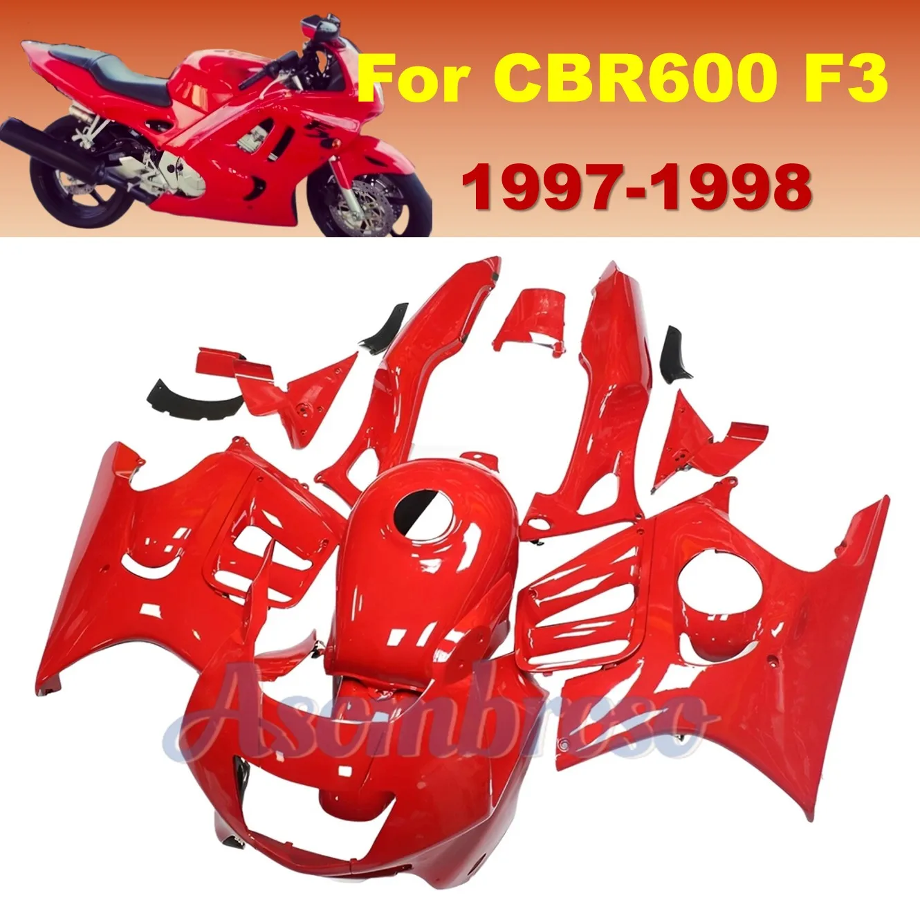 Para Honda CBR600 F3 1997 1998 Kit de carenado de inyección ABS CBR600 97 98 capó protector de carrocería roja completa para motocicleta
