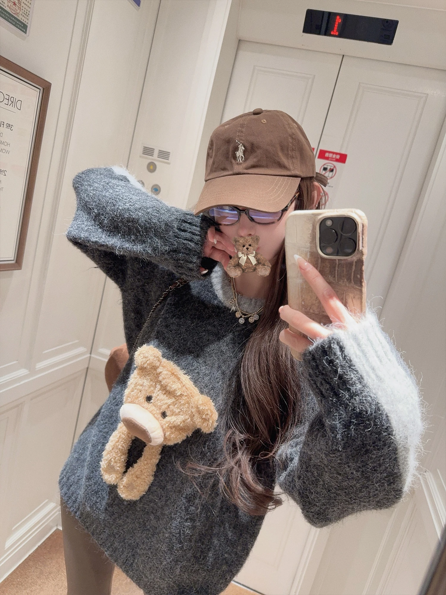 

Zhaochencen Doll Knitted Sweater Women Winter Loose Color Blo Design Casual Long Sve round Ne Warm Fce Lined Top
