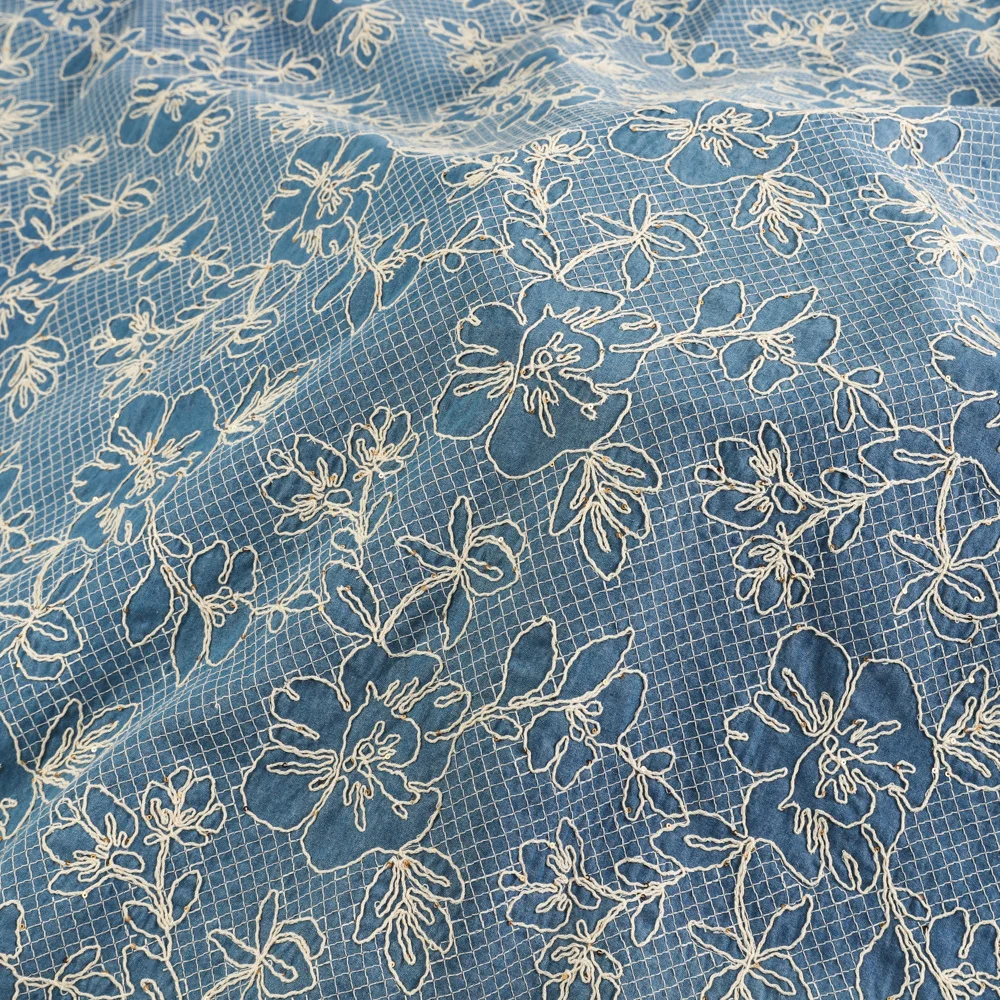 Laser Rope Embroidery Denim Embroidery Fabric For Spring Summer New Products Hollowed Out Luggage Jackets Denim Accessories