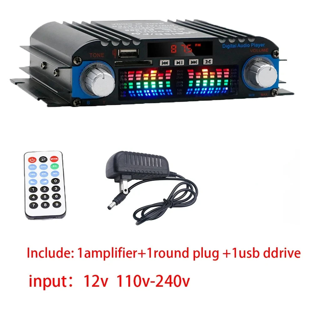 1600W Peak Power HiFi Sound Amplifier Digital 4 Channel Audio Amplifier Bluetooth Karaoke Player FM Radio Support Remote Control