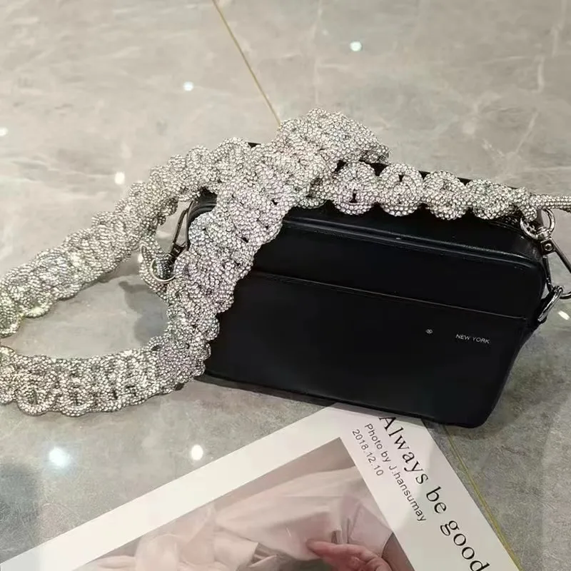 Luxury Designer Bling Woven Strap Crystal Shiny Rhinestone Diamond Evening Bag Wedding Party Clutch Purse Shoulder Messenger Bag