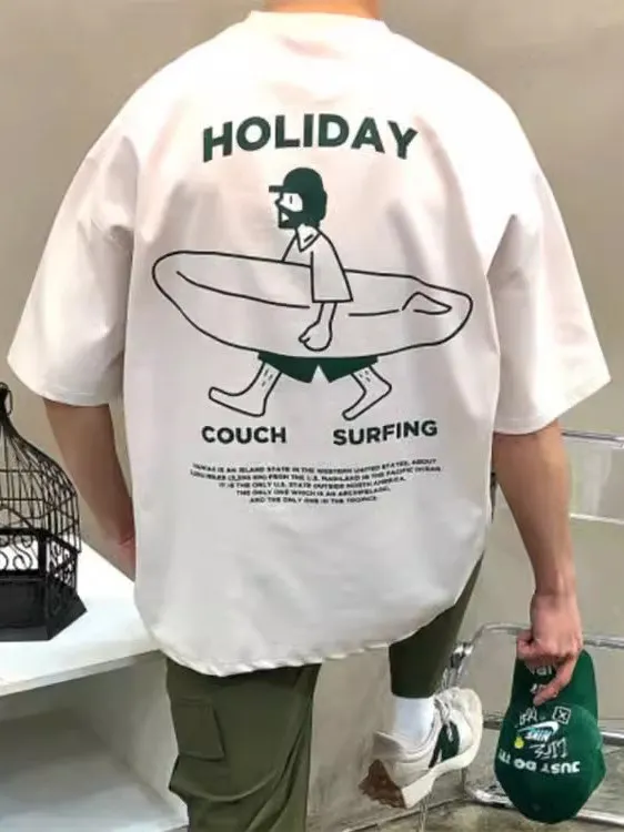 plus Size Men Women T-Shirt Summer Vacation Surfing Wide Short Sleeve Korean Style Loose Fit round Neck Cotton Breathable