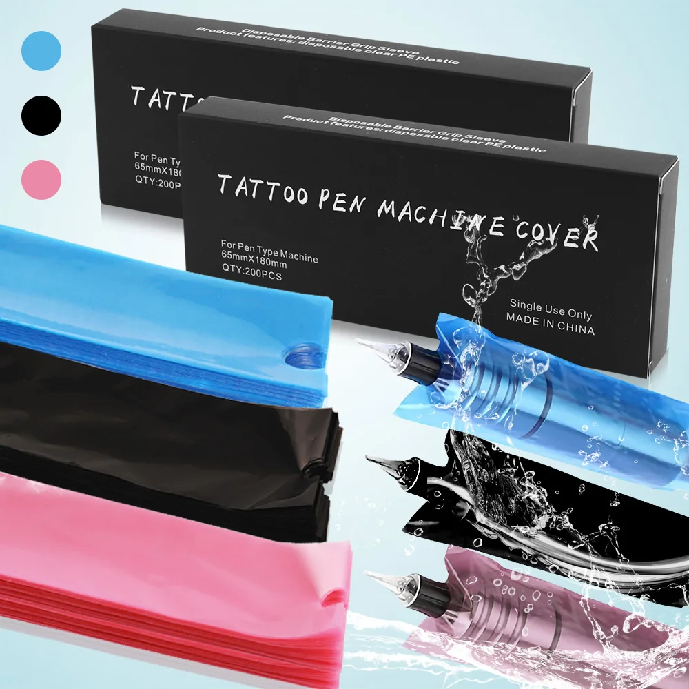 200pcs Disposable Cartridge Tattoo Machine Pen Covers Tattoo Machine Pen Sleeve Covers Protect Film Bags Tattoo Accessories