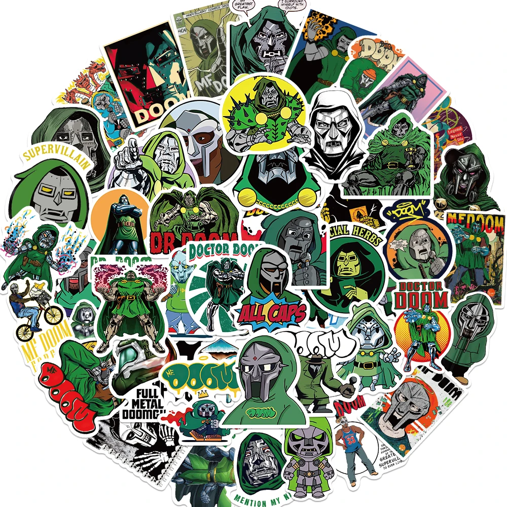 50Pcs Hip Hop Rapper Mf Doom Stickers Singer Fan Gift DIY Decoration Phone Cup Luggage Scrapbook Laptop Helment Car Guitar Decal