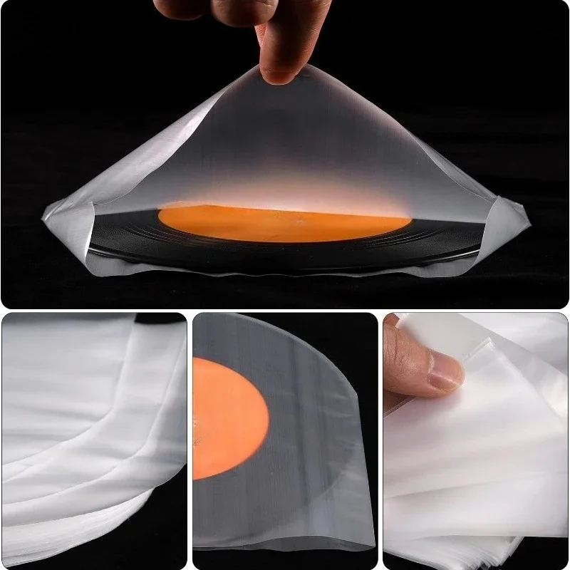 50 Stück antistatische, transparente Vinyl-Innenhüllen für Schallplatten, 7/10/12 Zoll, LP/LD, staubdichte Kunststoff-Schutzhüllen zur Aufbewahrung für Sammler. – Detail 5