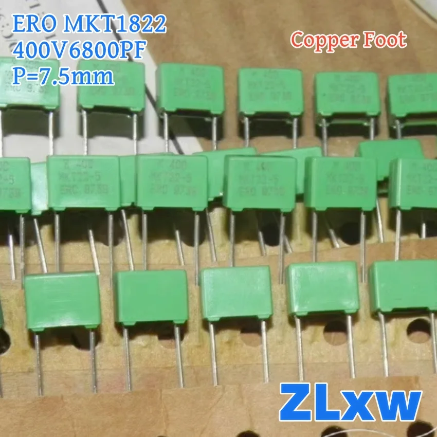 10PCS 400V6.8NF ERO MKT1822 สีเขียวตัวเก็บประจุฟิล์ม 6.8NF400V 6800PF 300V 682 1818 0.047UF250V p7.5mm ทองแดงเท้า Coupled Capacitor