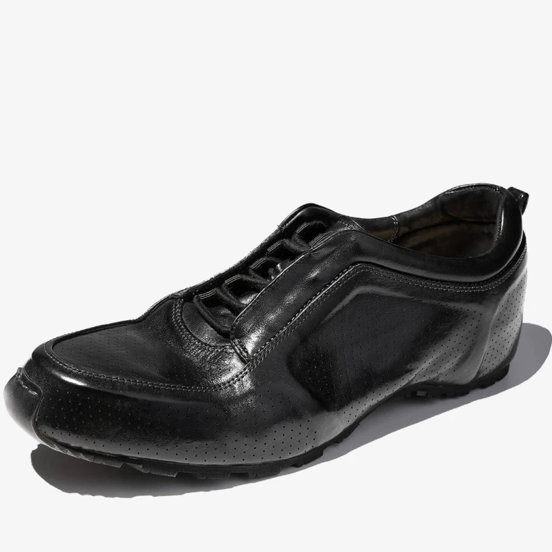 Summer Breathable Washed Horsehide Hand-sewn Men's Shoes British Walking Sports Casual Shoes Thick Soled Height Increasing Shoes