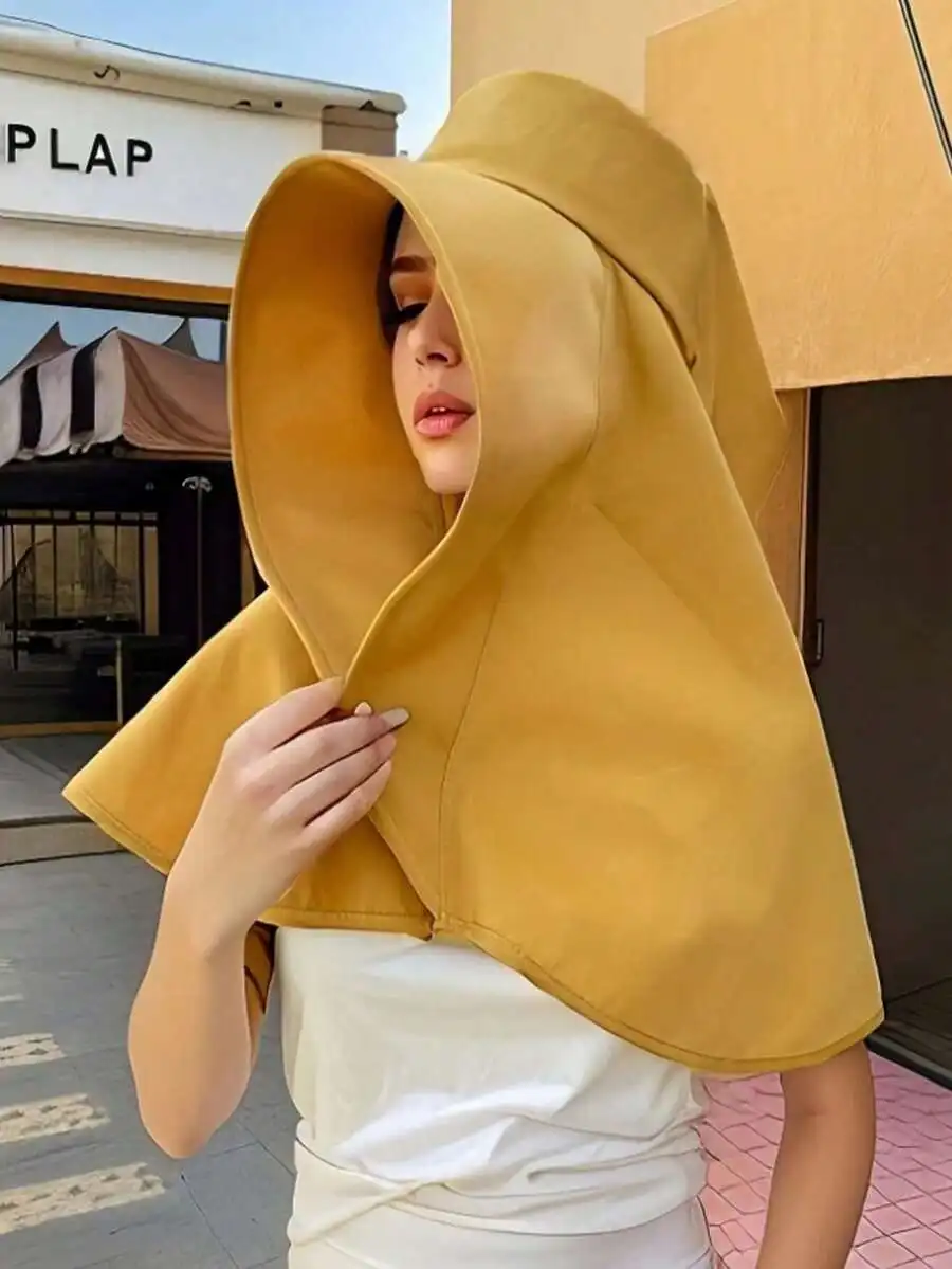 

Full Face Sun Protection Wide Brim Shawl Hat With Ponytail Hole For Women