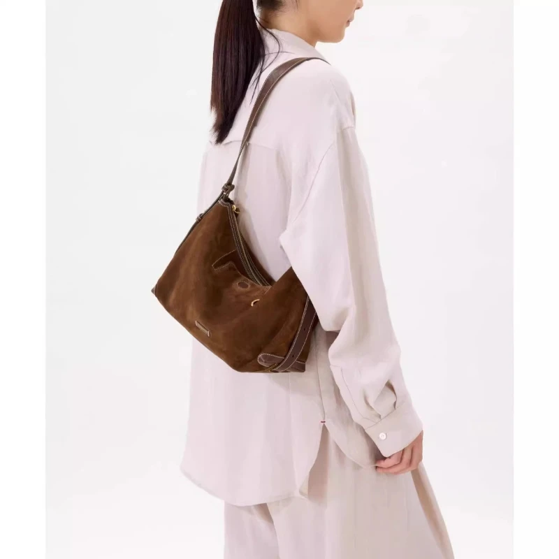 Songmont Trace Collection Lightweight Hobo Bag Suede Underarm Commuter Bag Dumpling-Shaped Designer Crossbody