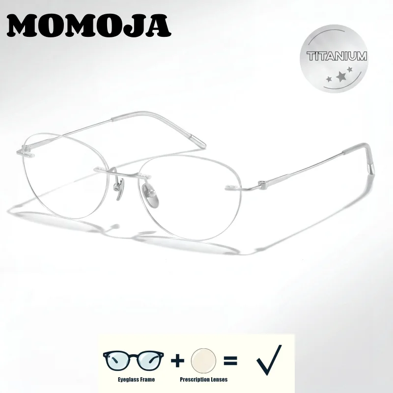 MOMOJA Ultra Light Titanium Oval Cat Women's Frame Fashion Classic Elegant Exquisite High‑Quality Optical Prescription Glasses