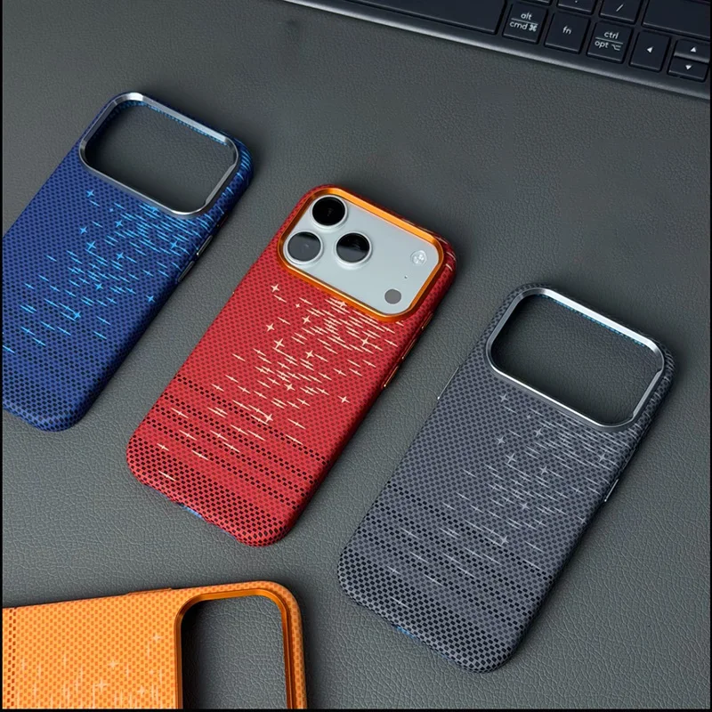 

Luxury Carbon Fiber Starlight Texture For Magsafe Case for iPhone 16 15 17Pro Max Magnetic Wireless Charging Shockproof PC Cover