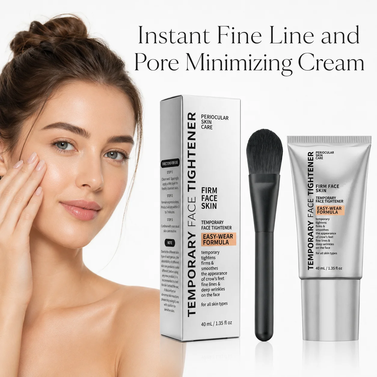 Fine Line Blurring Face Cream Pore Concealing Makeup Primer Beige Tinted Smoothing Care for Under Eyes and Face