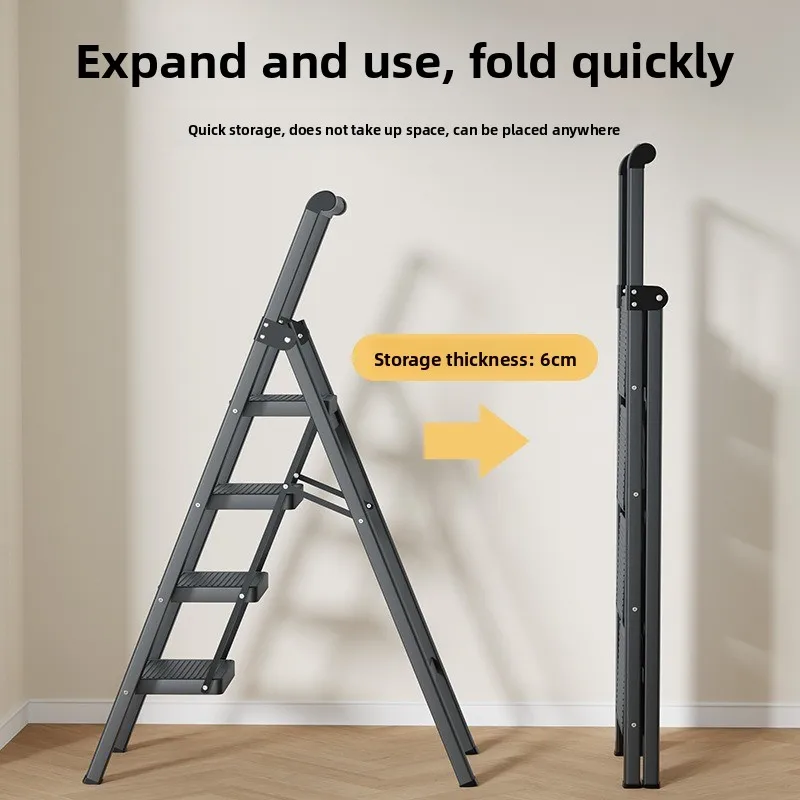 Household wide step thick carbon steel folding ladder, household climbing folding ladder, with handrail folding zigzag ladder
