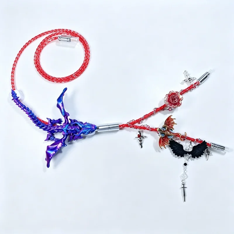 2-in-1 Aviator Aviation Plug Cable 1.3m Red Handmade Custom Blue Dragon 8-strand Braided Wire 8k Cable Decorative Accessory