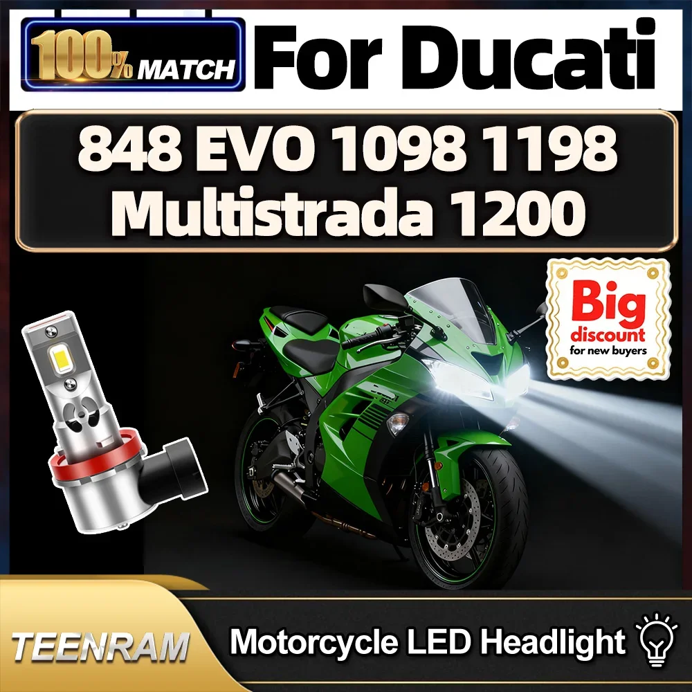 Roadsun 1/2 Uds bombillas LED para faros delanteros de motocicleta Hi/Lo ampollas para faros de motocicleta Ducati 848 EVO 1098 1198 Multistrada 1200