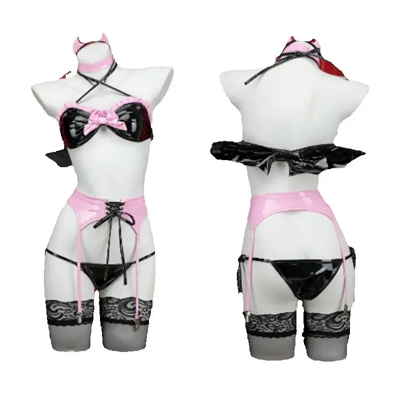 

Kawaii Kuromi Sexy Lingerie 7-piece Set Anime Cartoons Little Devil Sexy Lingerie Cosplay Women's Wear Three-point Tights