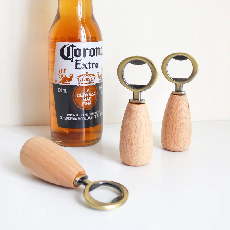 

100Pcs/Lot Mini Stainless Steel Beer Bottle Opener With Wooden Handle Bottle Opener Beech Mouldproof Retro Bottle Cap Driver