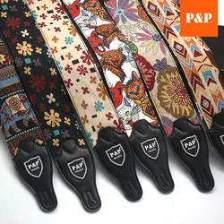 P&P Adjustable Embroidered Cotton Guitar Strap Widening and Thickening for Electric Acoustic Guitar Bass Belt