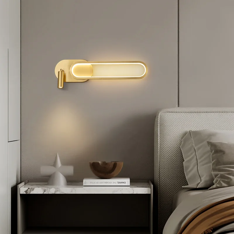 

Full copper wall lamp bedroom bedside lamp light luxury living room creative Nordic minimalist and personalized reading lamps