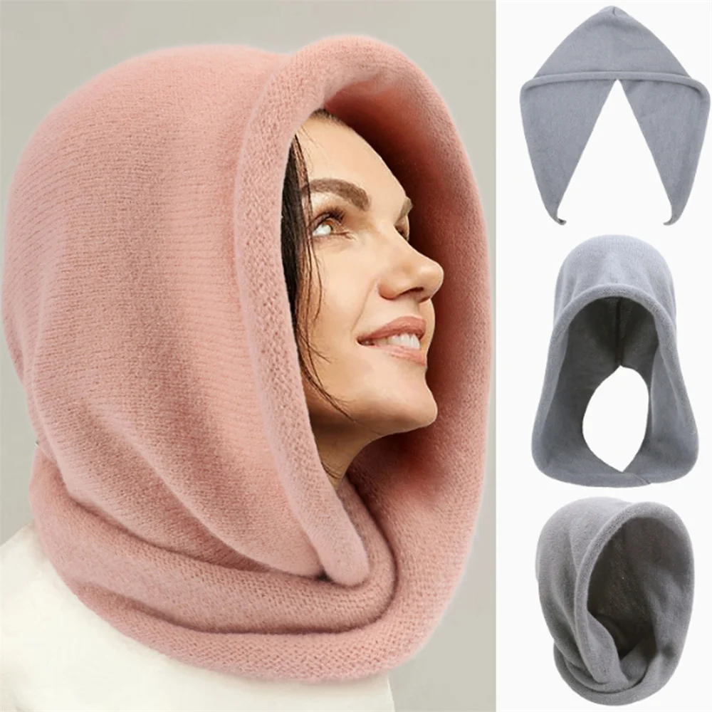 Women's New Winter Scarf In One Set Balaclava Hat Imitation Cashmere Knitted DIY Baotou Cap Woolen Pullover Hats