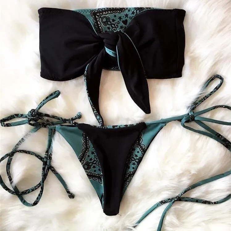 ชุดว่ายน้ําสตรี 2024 หญิง Tankini VINTAGE พิมพ์ชุดว่ายน้ําเซ็กซี่บิกินี่ Hot Spring 2 ชิ้นชุดว่ายน้ําชุดบิกินี่