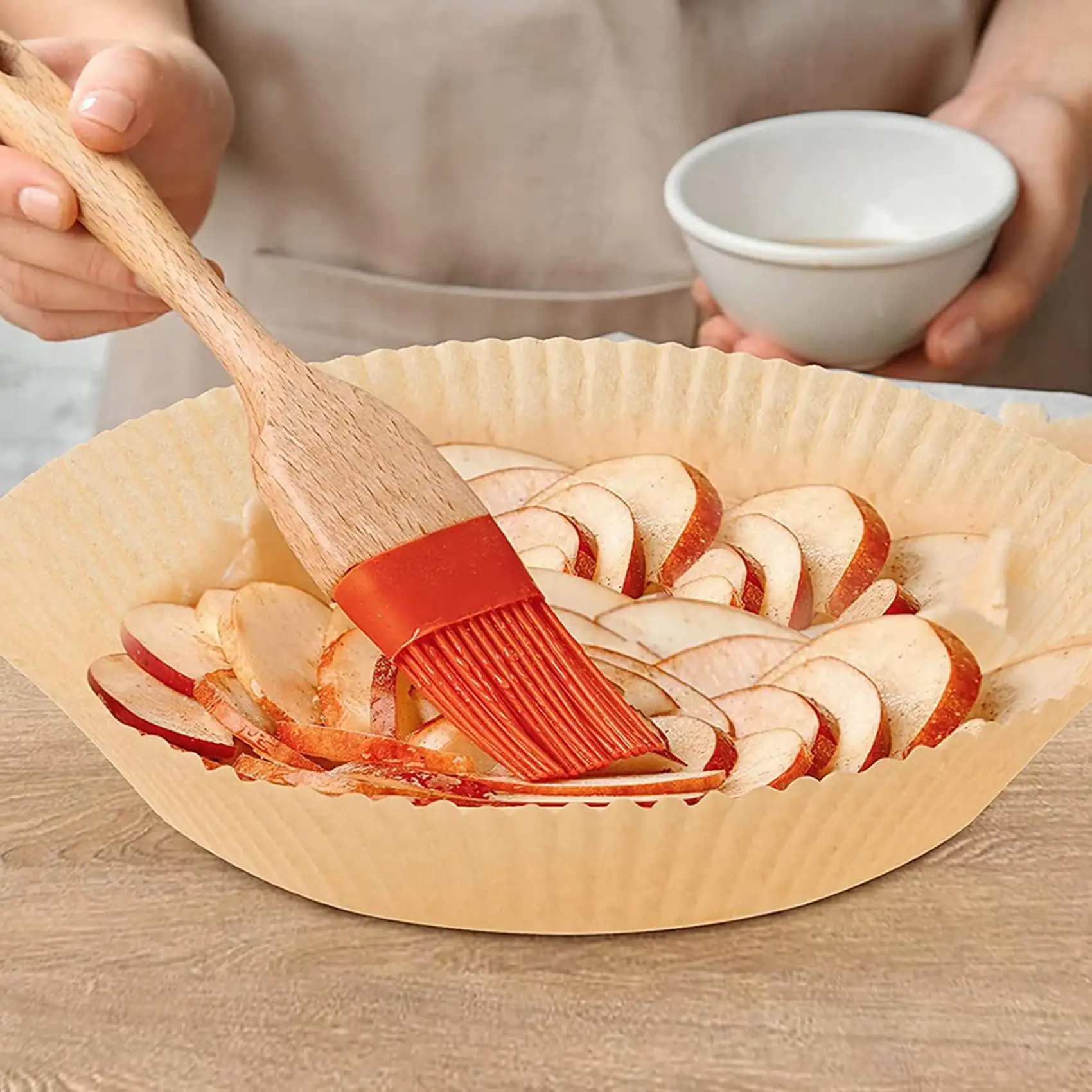 ABFU-300Pcs Air Fryer Parchment Paper Liners Non-Stick Disposable Air Fryer Liners Basket Unperforated Round Parchment Paper