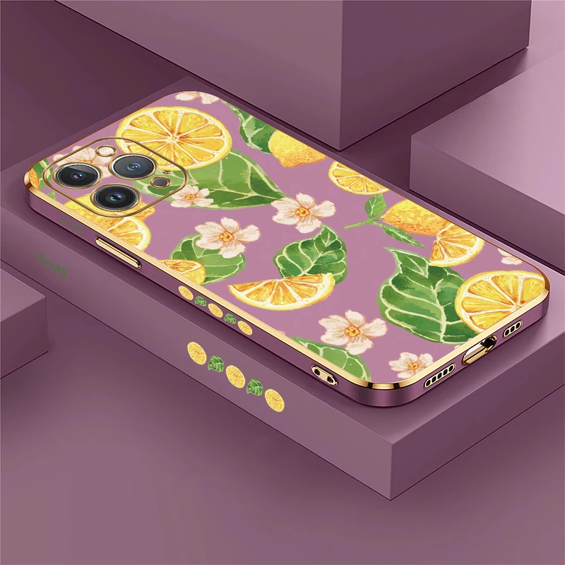 Shockproof Plating Silicone Phone Case For iPhone 16 17 Pro Max 16E 17 Air 15 Plus 14 Pro Fashion Orange Pattern Soft TPU Cover