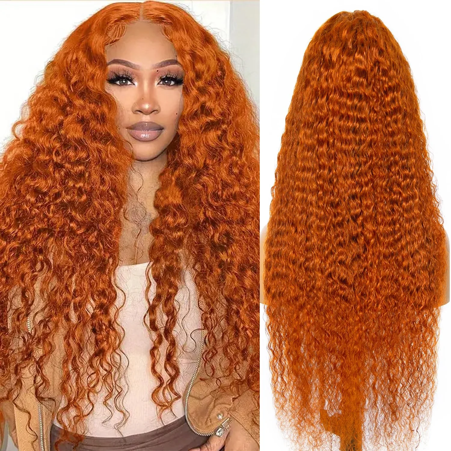 Orange Ginger 13x4 Lace Frontal Human Hair Curly Wigs Loose Deep Wave 13x6 HD Lace Frontal Wig Colored Long Wig for Women Choice