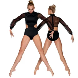 MiDee Cut-outs Dance Leotard Girl Women Puff Long Sleeve Zipper Jumpsuit Contemporary Lyrical Ballerina Gymnastics Stage Costume