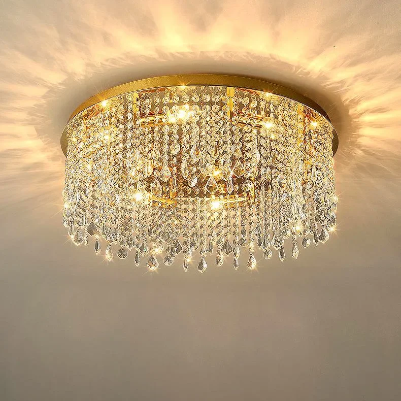 ポストモダンなパーソナライズされたライトラグジュアリークリスタルランプ家庭用ゴールドラウンド天井シンプルクリエイティブダイニングルーム寝室ルームランプ