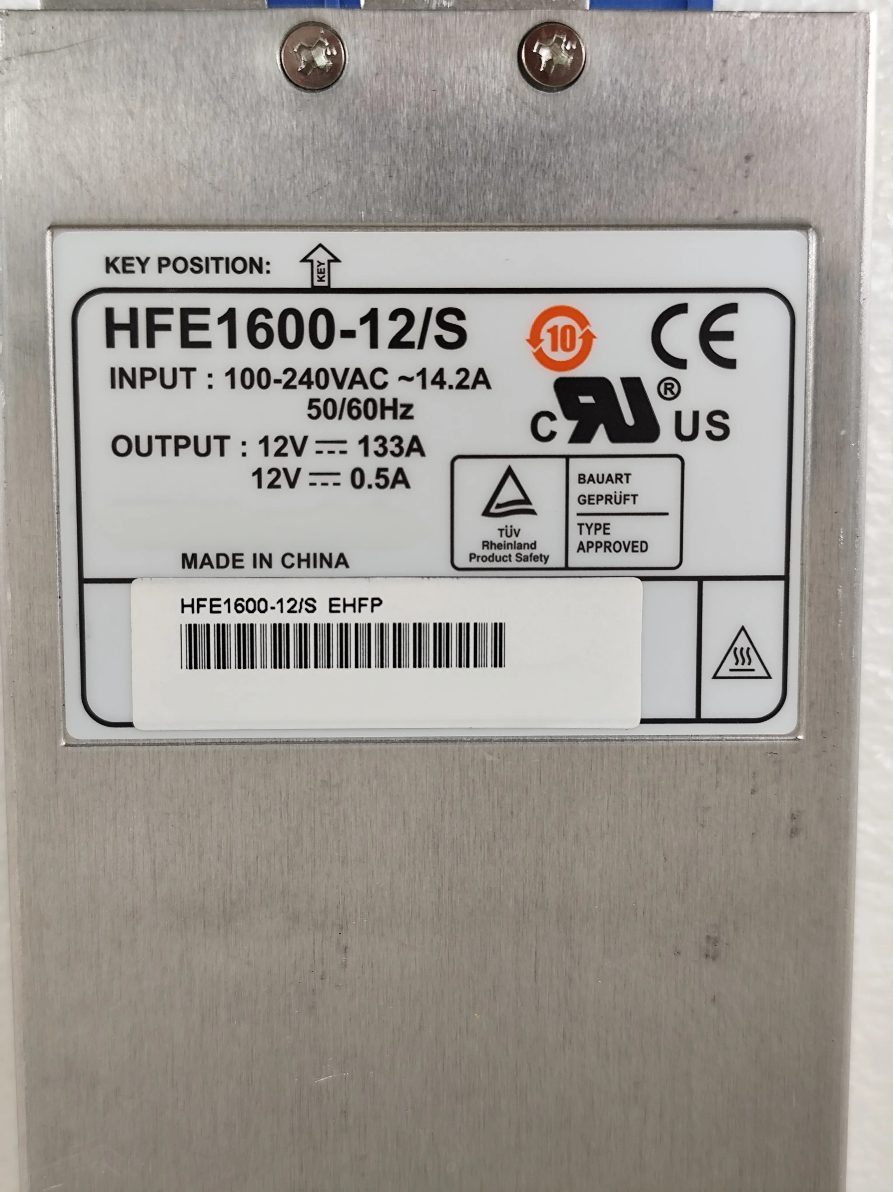 HFE1600-12/S AC-DC Power Supply, 12V, 133A, 170-265V, Enclosed, Cage, Front, HFE1600 Series