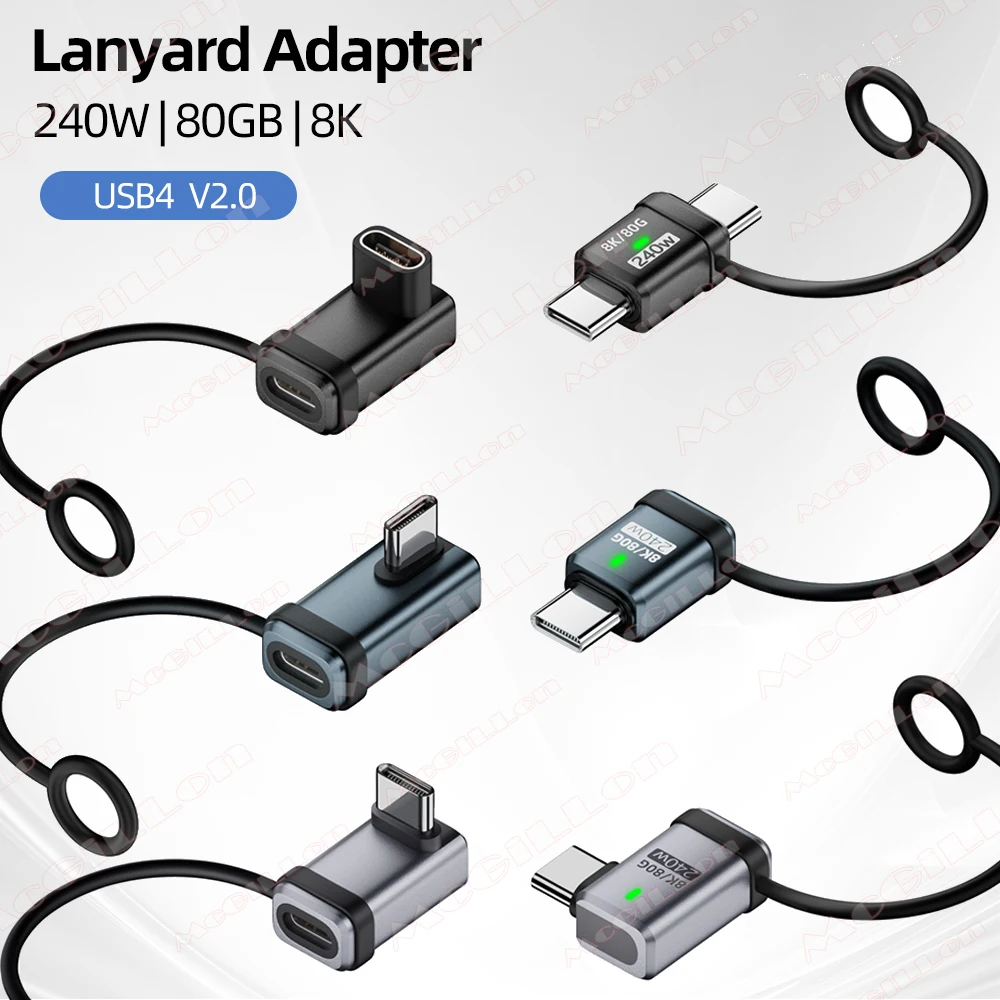 

USB4 2.0 Straight Angle PD 240W 5A USB C to Type C Charging Converter USB C Data Adapter For Macbook 120Gbps High Speed 16K@60Hz