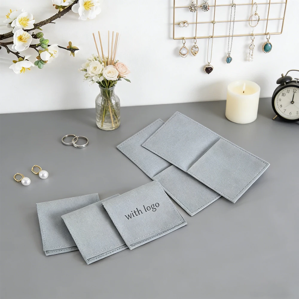 

Персонализированные бархатные мешочки для украшений из микрофибры с тиснением, конверты-футляры для ювелирных изделий с отделениями, сумки для хранения серег и ожерелий