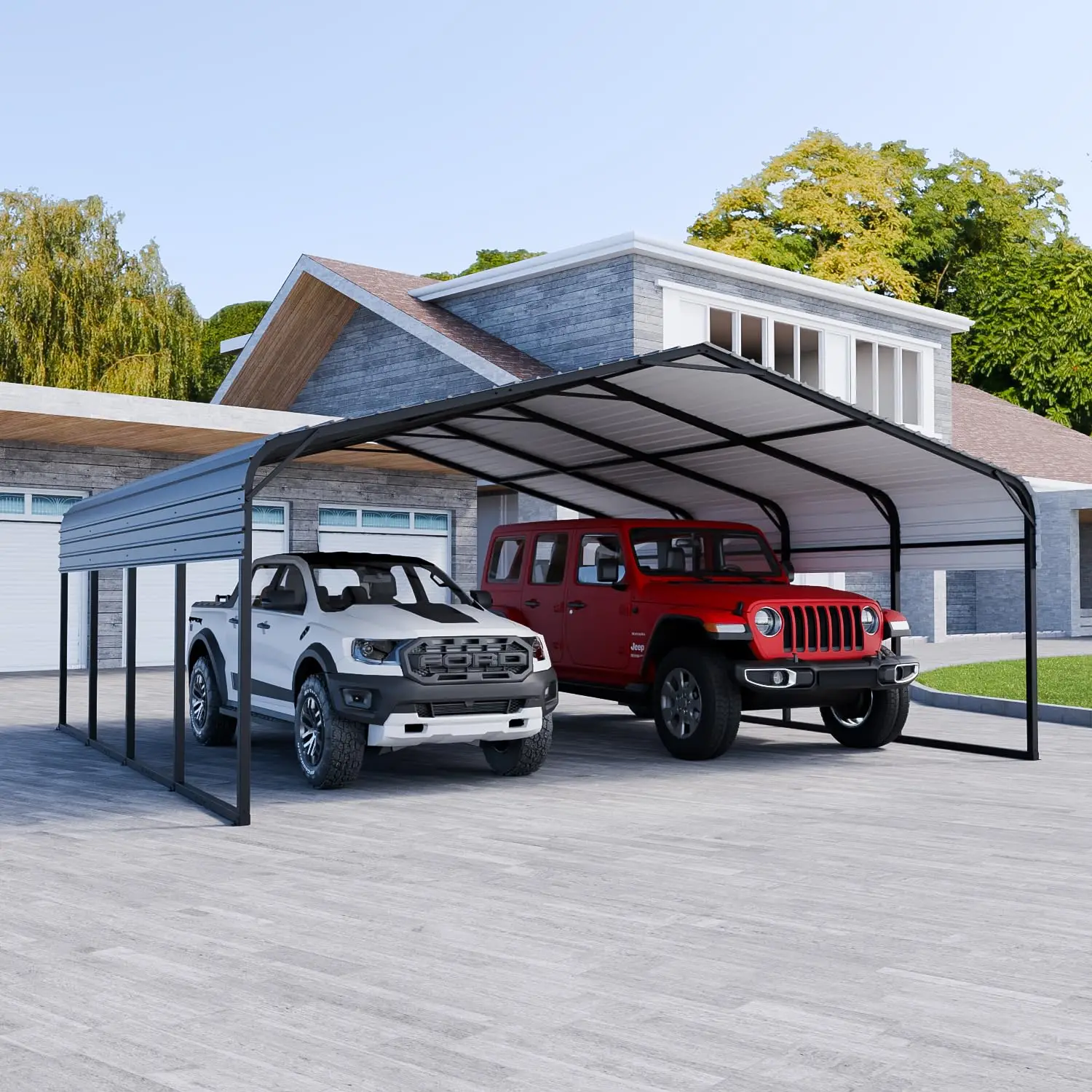 

Навес для автомобиля 20' x 20' повышенной прочности, уличный металлический навес с оцинкованной крышей, укрытие для автомобиля с порошковым покрытием, на заказ