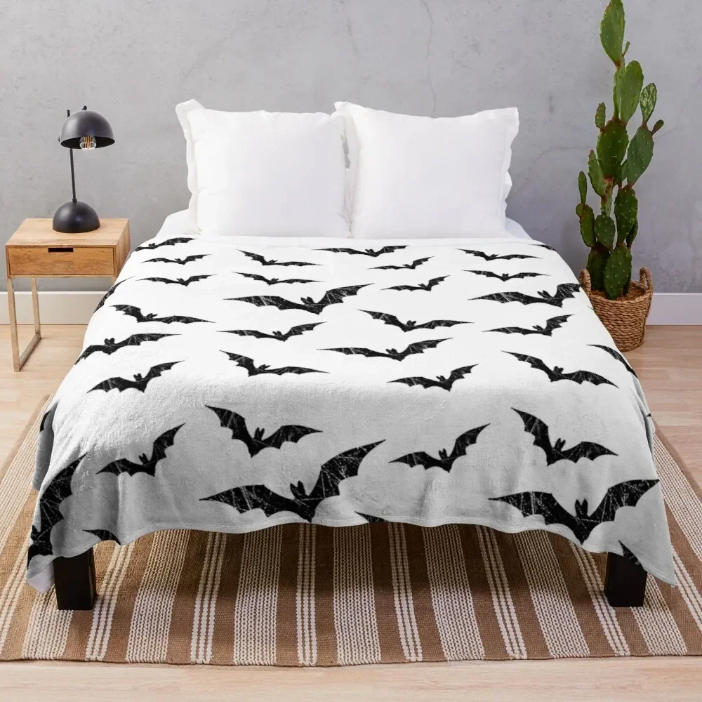 Bat Flannel Throw Blanket King Queen Full Size Purple Background Halloween Theme for Bed Sofa Couch Lightweight Warm Super Soft